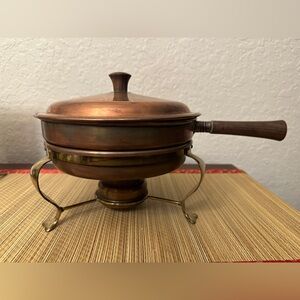 Copper & Brass Chafing Dish Wood Handle Made in Pescia Italy